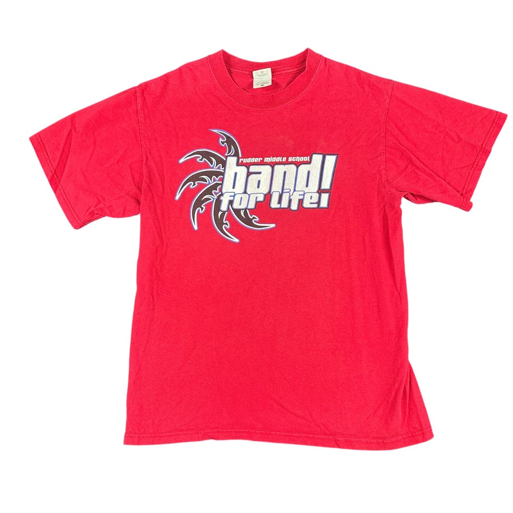 Vintage Anvil Red Bar Tag Rudder Band For Life Graphic Tee Shirt M